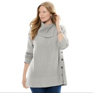 Woman Within Gray Button-Side Sweater